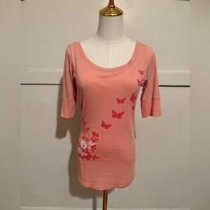 Aeropostale Butterfly Print Coral Top